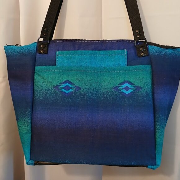 New Southwestern Sarape Satchel shoulder Bag Purse Blue Double handle Carryall - Picture 6 of 12